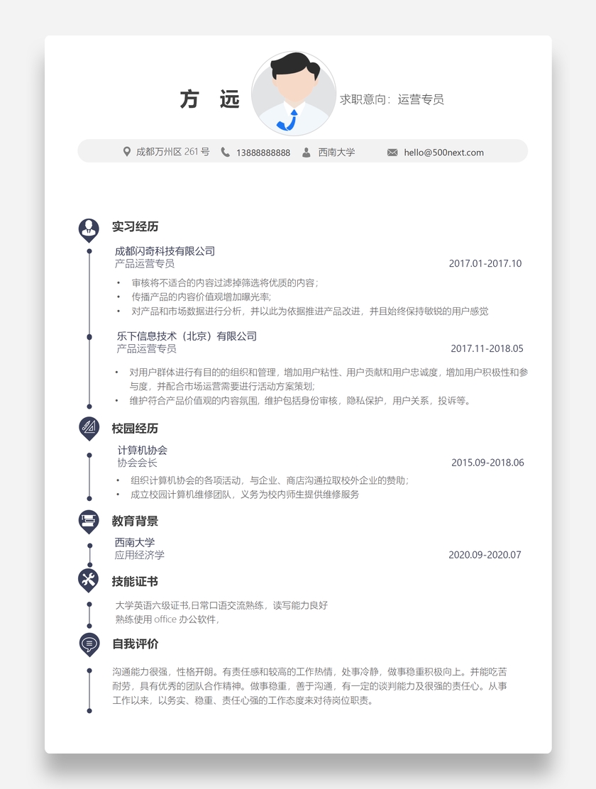极简简约运营专员个人求职简历模板
