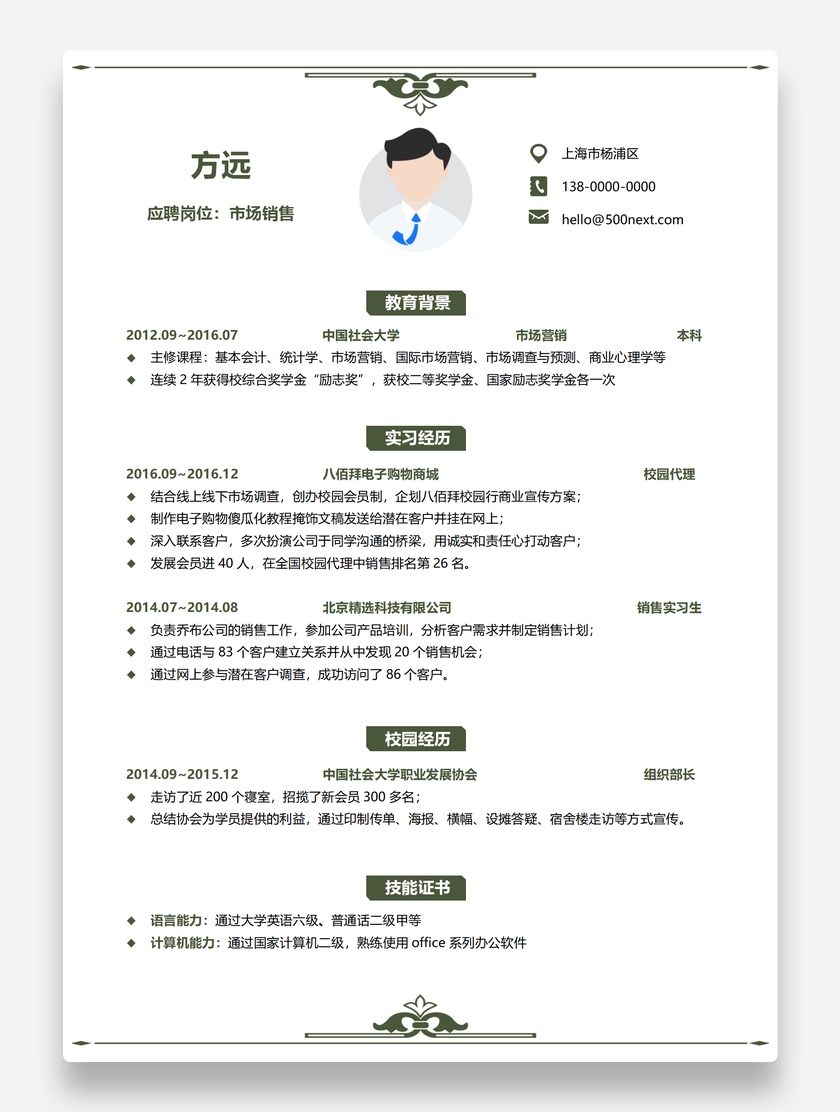 花边创意市场销售个人求职简历模板